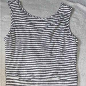 Grey and white ribbed tank top with cross back L